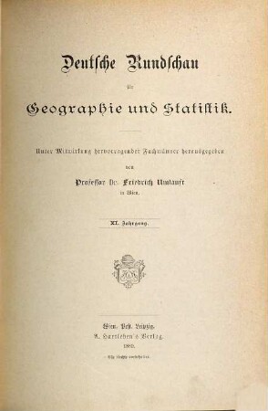 Deutsche Rundschau für Geographie und Statistik. 11. 1889