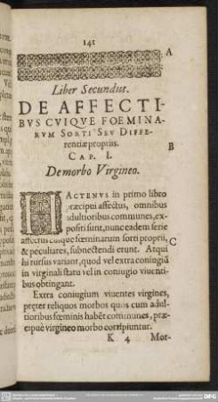 Liber Secundus. De Affectibus Cuique Foeminarum Sorti Seu Differentiae propriis