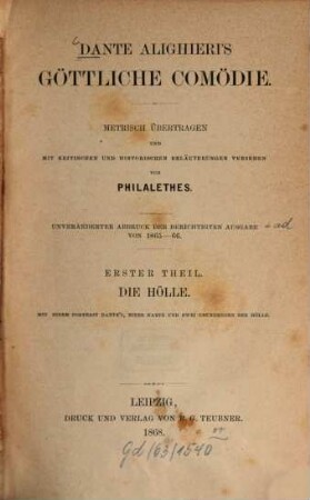 Dante Alighieri's Göttliche Comödie, 1. Die Hölle