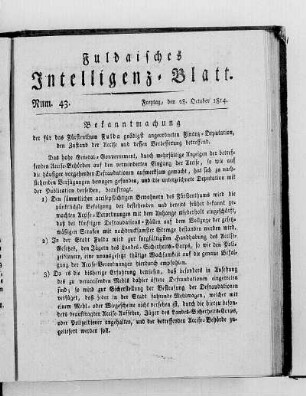 Num. 43, Ausgabe vom 28. Oktober 1814