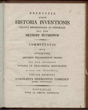 Principia atque historia inventionis calculi differentialis et integralis nec non methodi fluxionum