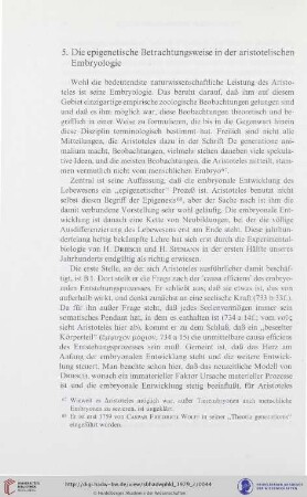 5. Die epigenetische Betrachtungsweise in der aristotelischen Embryologie