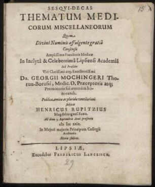 Sesqui-Decas Thematum Medicorum Miscellaneorum