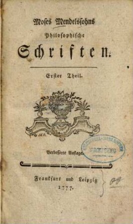 Moses Mendelssohns Philosophische Schriften, Erster Theil