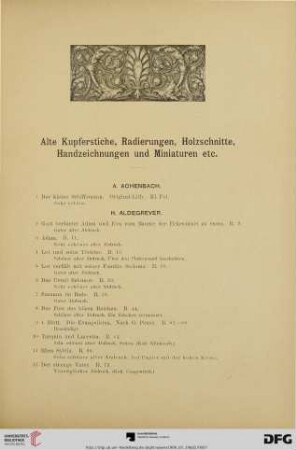 Alte Kupferstiche, Radierungen, Holzschnitte, Handzeichnungen und Miniaturen etc. (Nr. 1-971)