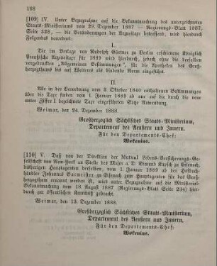 109. Ministerial-Bekanntmachung, die Arzneitaxe für 1889 betreffend