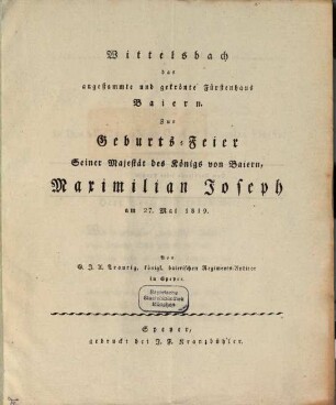 Wittelsbach das angestammte Fürstenhaus Baiern