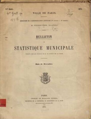 Bulletin de statistique municipale, 14. 1878 (1879)