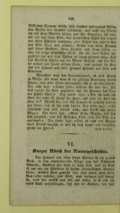 VI. Kurzer Abriß der Naturgeschichte