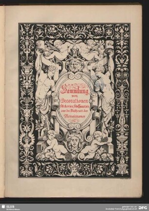 Titelblatt zu "Sammlung von Decorationen, Stickereien, Stoffmustern aus der Blütezeit der Renaissance"