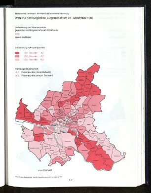 Veränderung der Stimmenanteile gegenüber der Bürgerschaftswahl 1993 für die SPD in den Stadtteilen