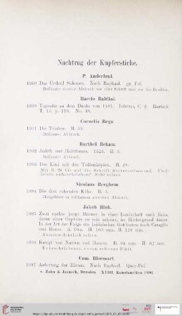 Nachtrag der Kupferstiche (Nr. 1089 - 1130)