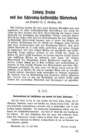 Ludwig Frahm und das Schleswig-Holsteinische Wörterbuch