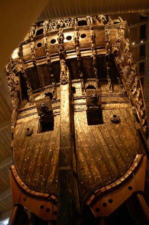 Heck des Schiffes Vasa, Kriegsschiff, sank bei seiner Jungfernfahrt 1628 im Hafen von Stockholm, jetzt ist das Schiff im eigens dafür erbauten Museum gezeigt