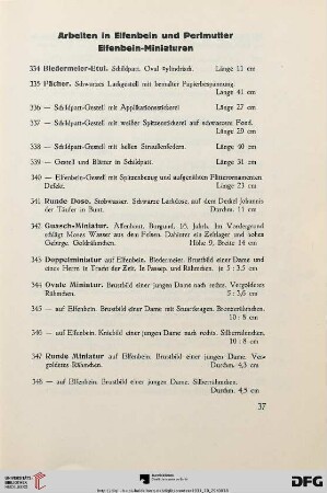 Arbeiten in Elfenbein und Perlmutter - Elfenbein-Miniaturen (Nr. 334-350)