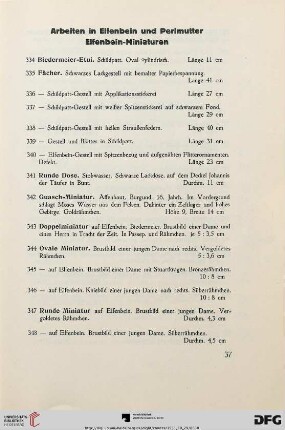 Arbeiten in Elfenbein und Perlmutter - Elfenbein-Miniaturen (Nr. 334-350)
