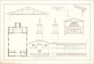 Voit, Johann Michael; Saalkirche mit 3 Seitenfenstern - Grundriss, Ansichten, Querschnitt, Details