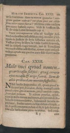Cap. XXXII. Male Voci quoad nomen quarti casus subiici: quaeq[ue] erroris eius occasio & origo fuerit ...