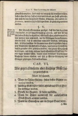 Cap. VI. Wie gegen abwesende oder flüchtige Missethäter zu verfahren.