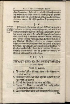 Cap. VI. Wie gegen abwesende oder flüchtige Missethäter zu verfahren.