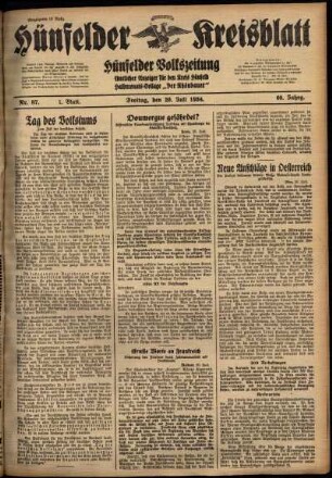 Erste Ausgabe vom Freitag, den 20. Juli 1934.