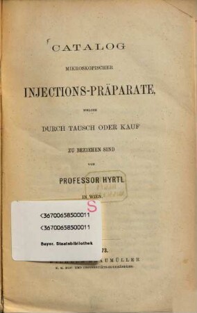 Catalog mikroskopischer Injections-Präparate, welche durch Tausch oder Kauf zu beziehen sind