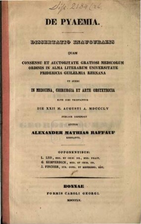 De pyaemia : dissertatio inauguralis
