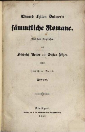 Eduard Lytton Bulwer's sämmtliche Romane. 12, Zanoni