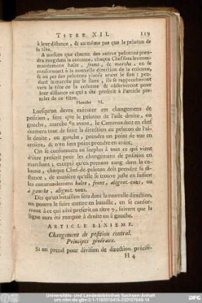 Article Sixieme. Changement de position central. Principes généraux.