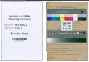 Entnazifizierung Franz Kremers , geb. 21.12.1913 (Justizangest.)