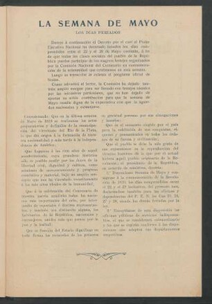 La semana de Mayo : Los días feriados
