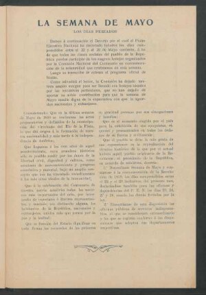 La semana de Mayo : Los días feriados