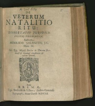De Veterum Natalitio Ritu : Dissertatio Iuridico-Politic-Philologica