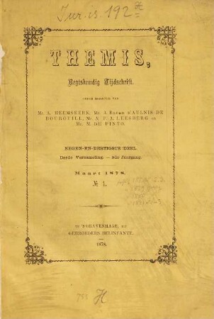 Themis. 39. 1878, Nr. 1 = Verzameling 3, Jg. 9