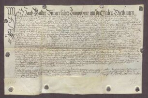 Gültbrief des Hans Walter und seiner Frau Sarah von Dietlingen gegen die Stiftsverwaltung zu Pforzheim
