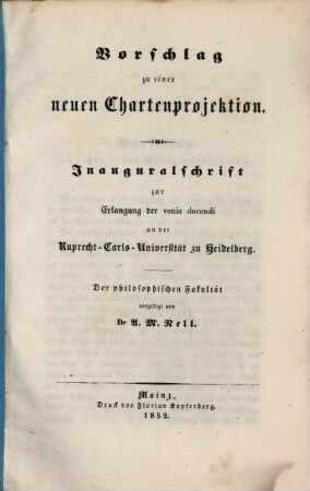 Vorschlag zu einer neuen Chartenprojektion : Inauguralschrift