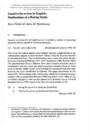 Locative Inversion in English: Implications of a Rating Study
