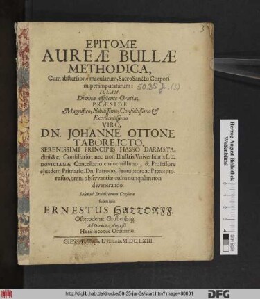Epitome Aureae Bullae Methodica : Cum abstersione macularum, SacroSancto Corpori nuper imputatarum