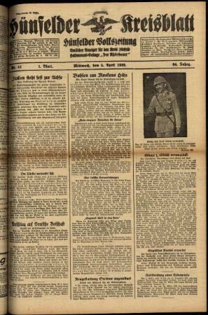 Erste Ausgabe vom Mittwoch, den 05. April 1939.