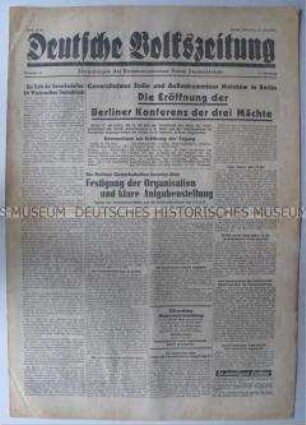 Tageszeitung der KPD "Deutsche Volkszeitung" zur Eröffnung der Berliner (Potsdamer) Konferenz der Alliierte