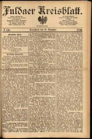 Erste Ausgabe vom Samstag, den 21. November 1896.