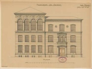 Knabenschule, Eilenburg Monatskonkurrenz Juni 1881: Aufriss Straßenansicht Wilhelmstraße; Maßstabsleiste