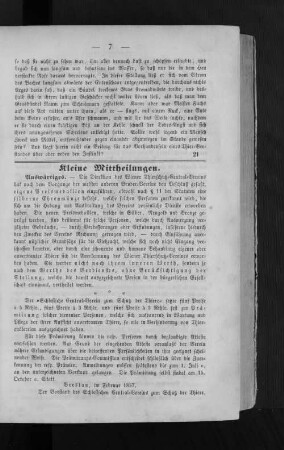 Kleine Mittheilungen.