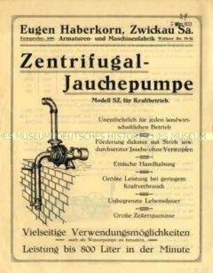 Zentrifugal-Jauchepumpe Modell SZ, für Kraftbetrieb.