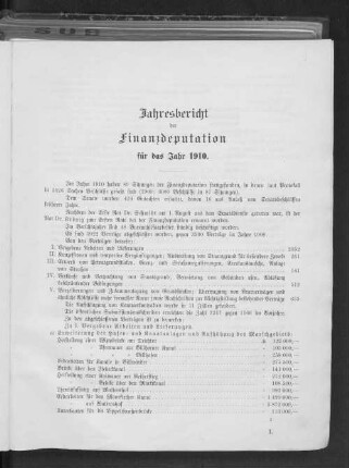 Jahresbericht der Finanzdeputation für das Jahr 1910.