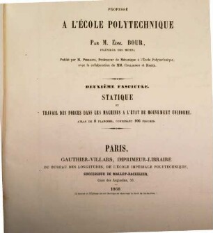 Cours de mécanique et machines, 2