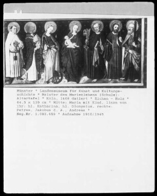 Madonna mit Heiligen (von links nach rechts: Katharina, Dionysius, Petrus, Jakobus major und Andreas)