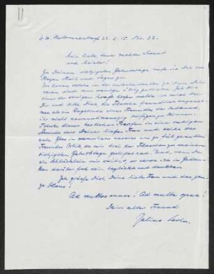 Brief von Julius Levin an Gerhart Hauptmann