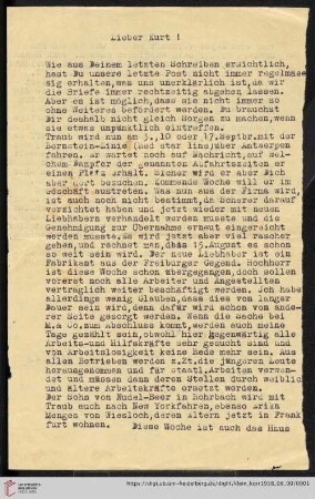 Korrespondenz von Alice und Ludwig Klein: Brief von Ludwig Klein an Kurt Klein