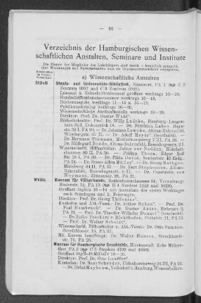 Verzeichnis der Hamburgischen Wissenschaftlichen Anstalten, Seminare und Institute